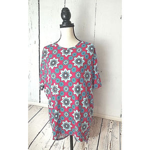 Lularoe Irma Pink with Blue Flowers Floral Print RN 142161 Womens Size XXS